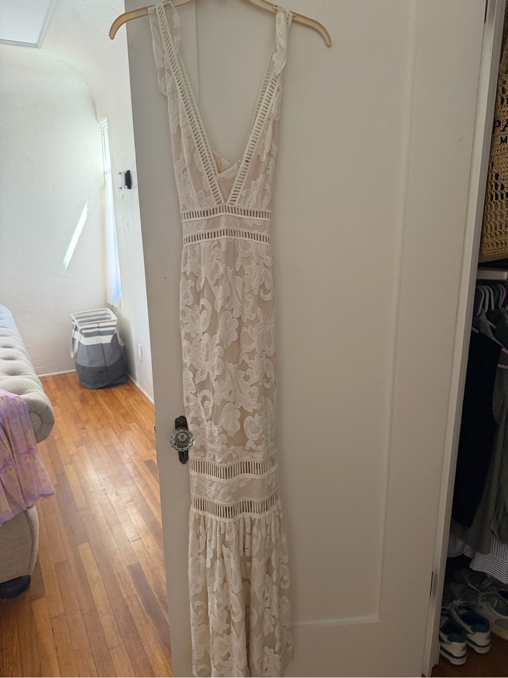 SAYLOR Ivory Lace V-Neck Maxi Dress